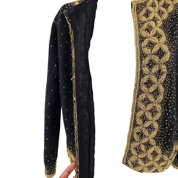 Beautiful Black Vintage Gene Shelly's Sweater Embellished in Gold Beads - Picture 4 of 5